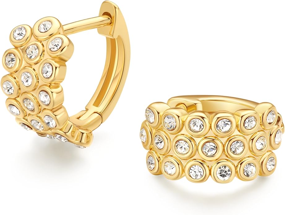 FRUMOS 925 Sterling Silver Huggie Earrings for Women 18K Gold Plated Hoop Earrings for Women Hypoallergenic Small Cubic Zirconia Huggie Earring