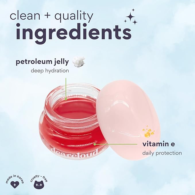 dearcloud Dewy Lip Jam – Hydrating Lip Balm & Gloss with Vitamin E, Korean Skincare (Deep Cherry)