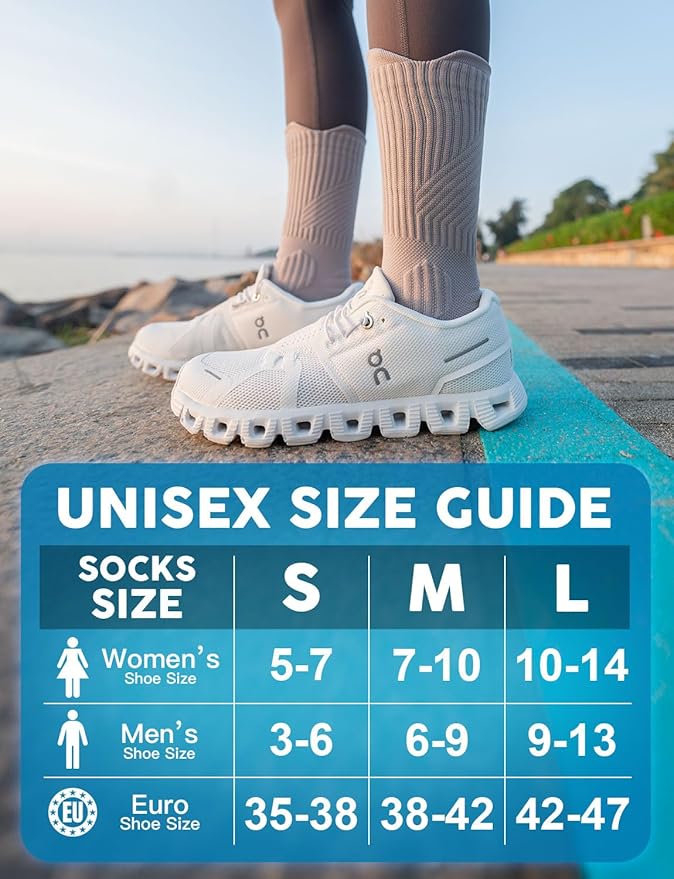 Juclise Womens Coolmax Bamboo Viscose Compression Running Crew Socks, Moisture-Wicking Anti-Blister Hiking&Gym Athletic