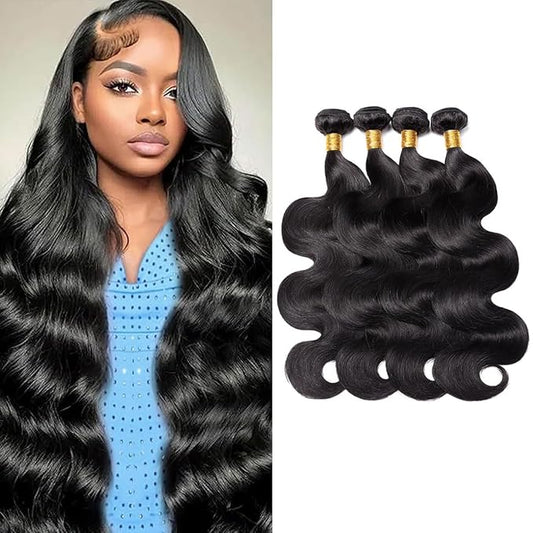 12A Human Hair Bundles 18 20 22 24 Inches Body Wave Bundles Human Hair 100% Unprocessed Brazilian Virgin 4 Bundles Human Hair Extensions Quick Weave Natural Black