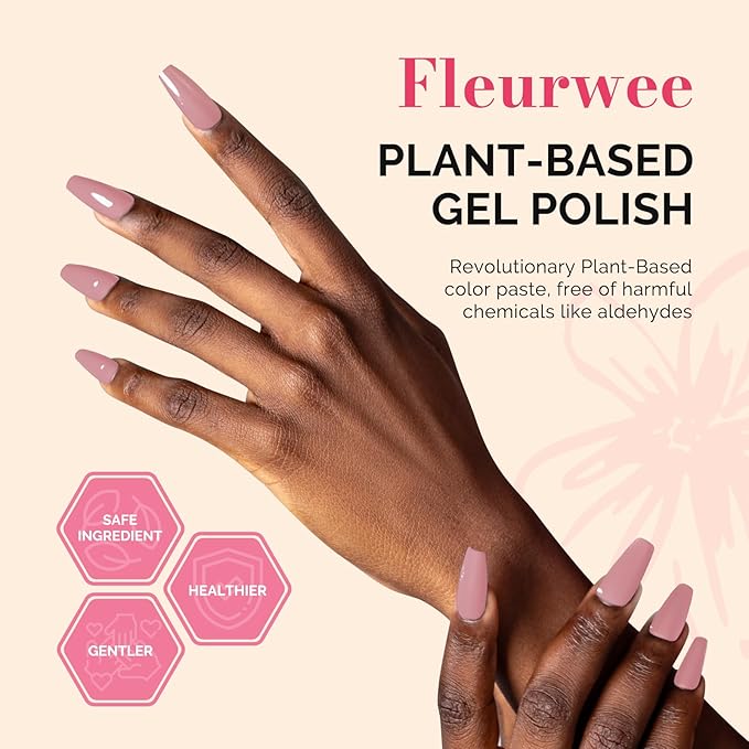 MelodySusie Fleurwee Plant Based Gel Nail Polish, Nail Polish Hema Free 21 Non Toxic Long Lasting No Chip Finger Toe Nail Art Manicure Salon DIY at Home Gifts for Women Lotus Root Pink P63