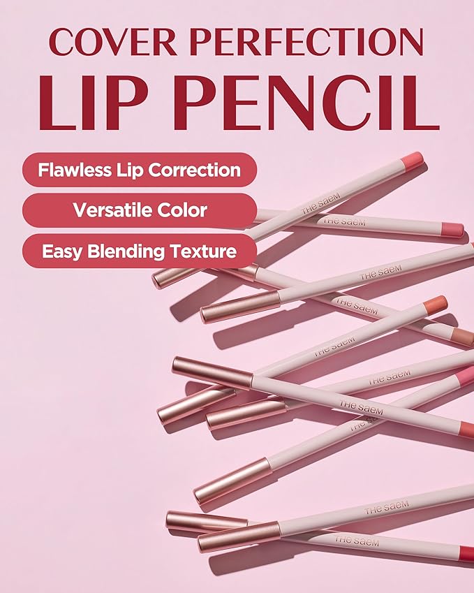 THESAEM Cover Perfection Lip Pencil - 07 Close Pink Beige - Slim 4mm Lip Liner for Overlip Correction - Korean Makeup Lip Contouring Pencil Easy Blending Formula, 0.04oz