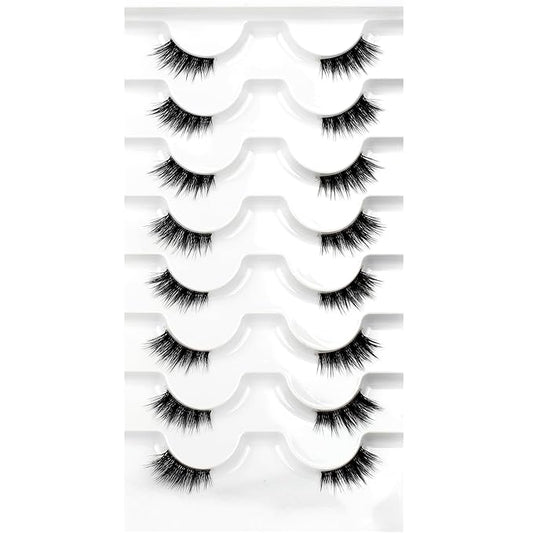 Half Lashes for Nude Makeup Fake Eyelashes Strips Natural Volume 8 Pairs Pack 3/4 Short Band Wispy Fairy Lashes Cat Eye Look Short Small Asian Accent Lash Wispies Faux Mink False Eyelash Extensions