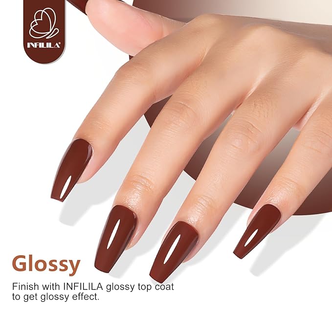 NXJ INFILILA Brown Gel Nail Polish, 15ml 0.51oz Dark Brown Gel Polish One-Stroke Coloring, Hema Free Chocolate Color High Gloss Soak Off UV Nail Manicure DIY for Women Girls SQ039