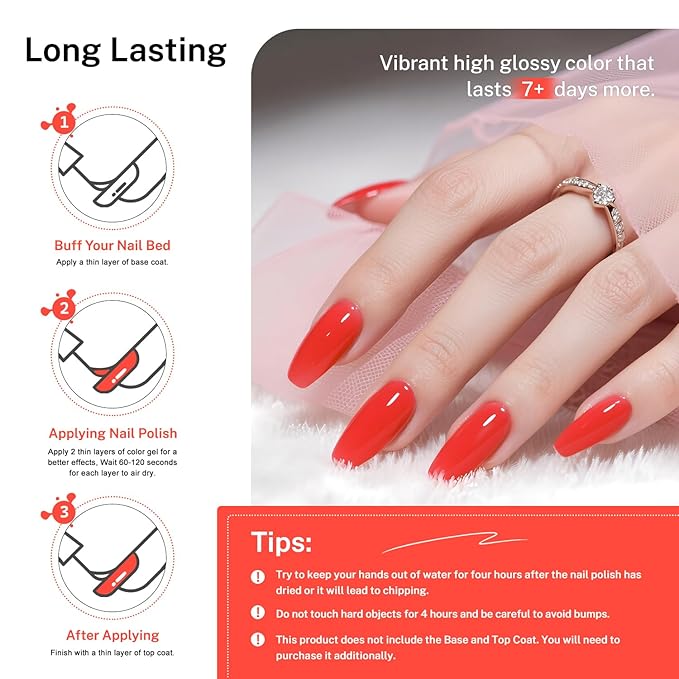 OpenLive 16.5ml Neon Red Nail Polish Glossy Shine Finish Large Volume Quick Dry Nail Polish, Long Lasting Shine, Fingernail Toenail Nail Art DIY Home Travel Nail Art Gift