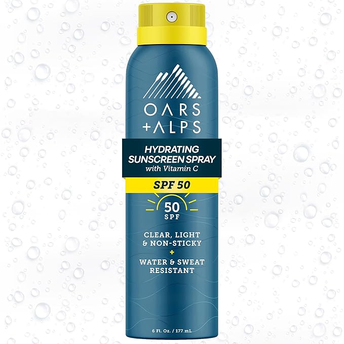 Oars + Alps Sunscreen Spray for Face & Body Spray Sunscreen Infused with Vitamin C & Antioxidants, No White Residue, Water & Sweat Resistant, All Skin Types, Lightweight, Hydrating, SPF 50, 6 Oz, 1pk