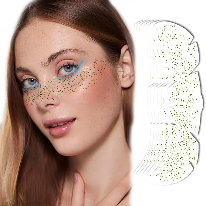 Glow in The Dark Face Makeup Patches Glitter Freckles Face Tattoo Glitter Freckles Sparkle Makeup Patches Dot Face Glitter Speckles Patches for Women