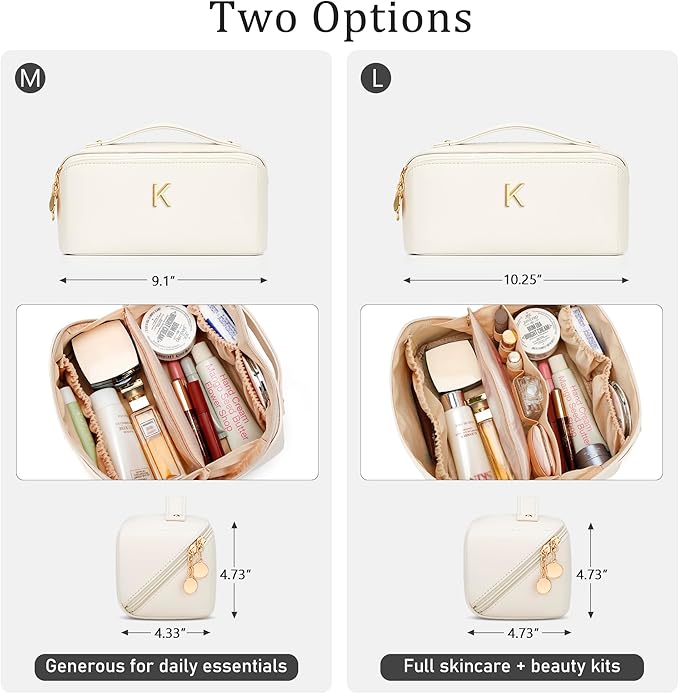 Gifts for Women Bridesmaid Gifts Personalized Initial Makeup Bag PU Leather Cosmetic Waterproof Travel Toiletry Bag (Large)