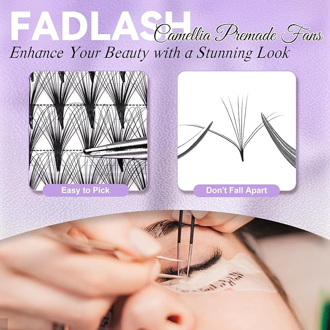 FADLASH Premade Lash Fans Multi Length Hybrid Volume Premade Easy Fans 0.07 Thickness D Curl 10D Multi Length 10-12-14mm Camellia Natural Eyelash Extensions (10D-0.07-D, Camellia 10-12-14mm)