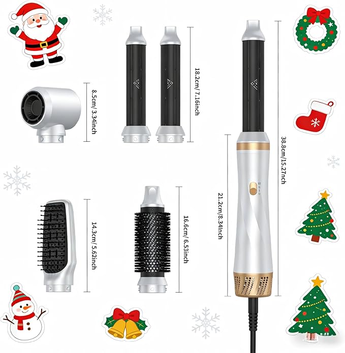 5 in 1 Hair Dryer Brush, Upgrade Blow Dryer Brush Air Curler Air Curling Wrap Styler, Fast Drying & 3 Adjustable Temperatures Hot Air Brush,Detachable Hair Styling Set for Drying Curling Straightening