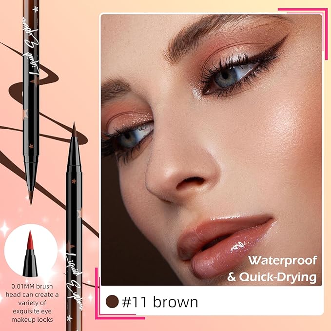 Brown Matte Liquid Eyeliner Pen, Waterproof Smudge Proof Eye Liner Pencil, Brown Liquid Liner for Face Body Paint, Long Lasting & Quick Dry Bright Colorful Eyeliner Pen Eye Makeup #11