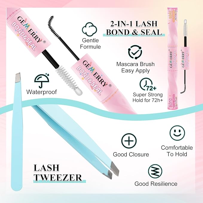GEMERRY Lash Clusters Kit 565Pcs Eyelash Extensions Kit Individual Lashes D Curl Fluffy Wispy False Eyelashes with Lash Bond and Seal and Tweezers(30D+40D+50D+60D+80D+100D, 8-16mm)