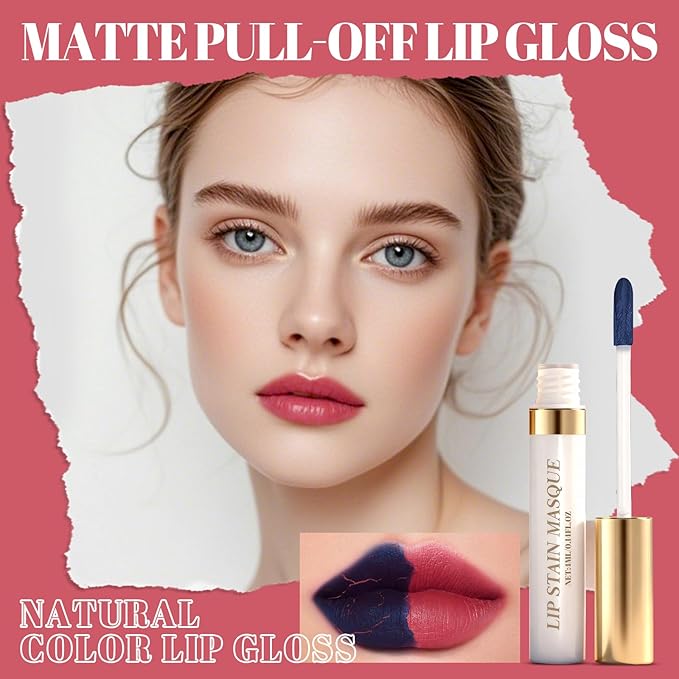 Lip Stain Peel Off & Wipe-Off, Long Lasting Waterproof Lip Tint, Smudge Proof, Transfer Resistant, Easy Wipe Finish, High Pigment Matte Lip Color, All-Day Kiss-Proof Lip Makeup 01#