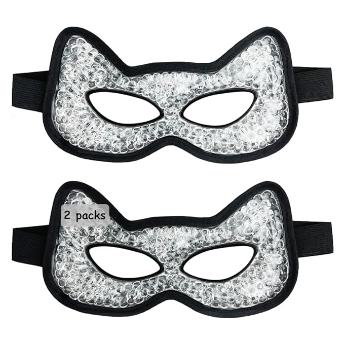 CONBELLA Cooling & Heating Eye Mask - Hot/Cold Use for Puffy Eyes, Headaches, Migraines, Sinus & Dark Circles (2 Packs Black)