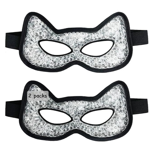 CONBELLA Cooling & Heating Eye Mask - Hot/Cold Use for Puffy Eyes, Headaches, Migraines, Sinus & Dark Circles (2 Packs Black)