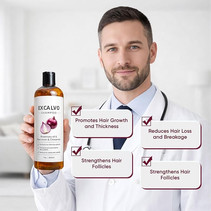 Lexenic Excalvo Shampoo - Excalvo Shampoo Para Hombre with Rosemary Oil & Red Onion & Cinnamon Extract, Menos Caída, Más Densidad, Raíces Más Fuertes, 7oz/200ml (1)