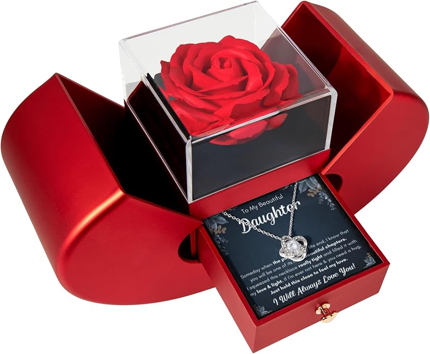 To My Beautiful Daughter Necklace from Mom & Dad | Cubic Zirconia Pendant with Heartfelt Message Card & Gift Box | Daughter Birthday, Graduation, Christmas Jewelry Gift from Parents