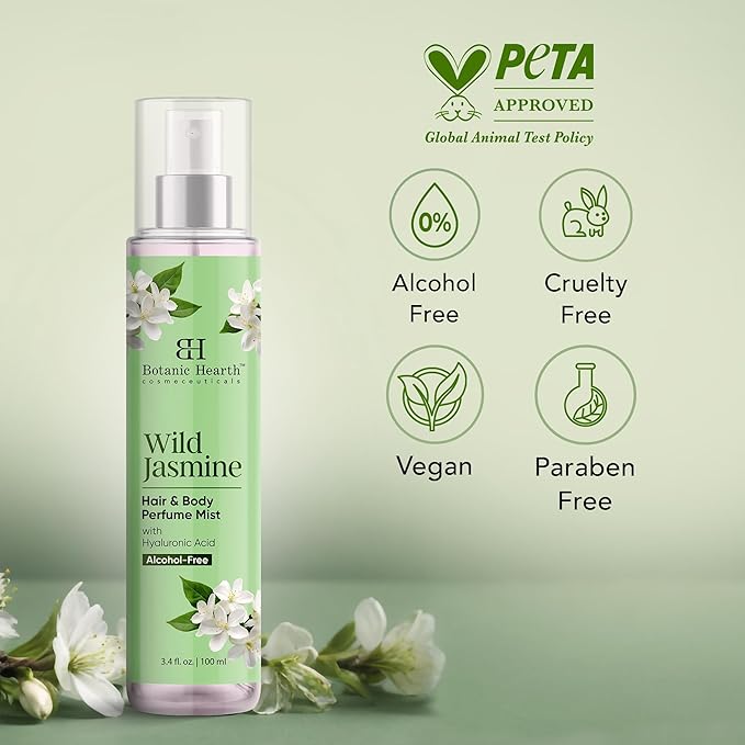 Botanic Hearth Wild Jasmine Hair Perfume for Women & Body Perfume Mist 3.4 fl oz – Alcohol-Free, Hydrating & Refreshing Body Spray with Hyaluronic Acid – Long-Lasting Floral Fragrance