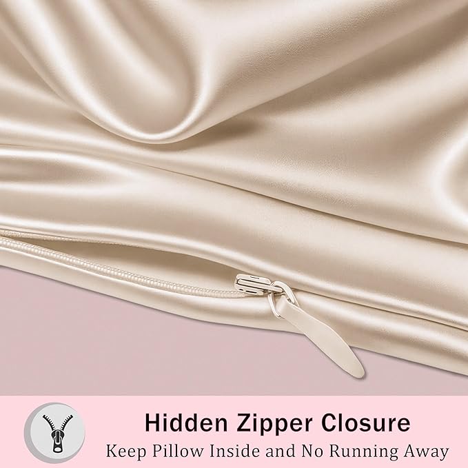 Mulberry Silk Pillow Cases with Zipper, Ultra Smooth Soft Breathable Cooling Pillow Cases for Hot Sleepers, Silk Satin Pillowcase for Hair and Skin, Gifts for Women (Champagne, Standard Size, 1 Pack)