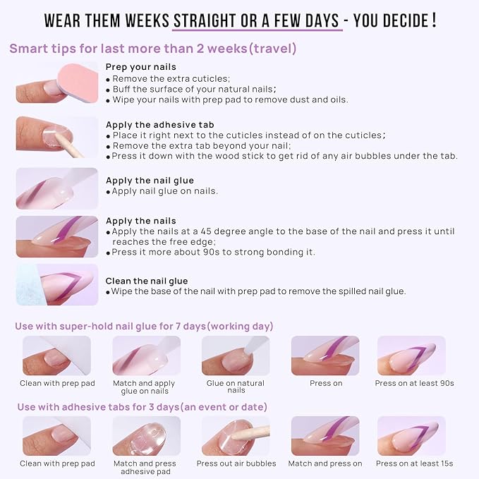 BTArtbox Press On Nails Short - Valentines Press on Nails Red Short Oval Nails Fake Nail with Nail Glue, Fit Perfectly, Reusable Stick On Nails in 16 Sizes, 30 Nail Kit, Grape