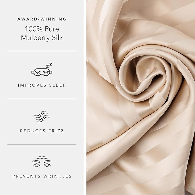Fishers Finery 30mm 100% Pure Mulberry Silk Pillowcase, Quality Tested (Taupe Stripe, Queen)