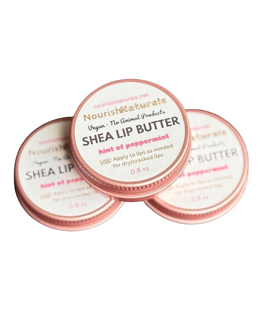 Shea Lip Butter - All Natural 4 Ingredient Lip Balm - Pack of 3 - for dry cracked lips, travel sized, ultra moisturizing vegan lip balm, for long lasting hydration & lip repair, w/ Peppermint oil