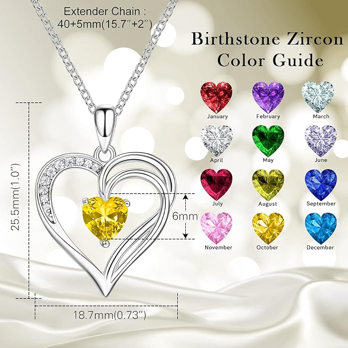 AM ANNIS MUNN 925 Sterling Silver Heart Necklace for Women Birthstone Necklace Silver Jewelry for Womens Jewelry Gifts for Women Her Mom