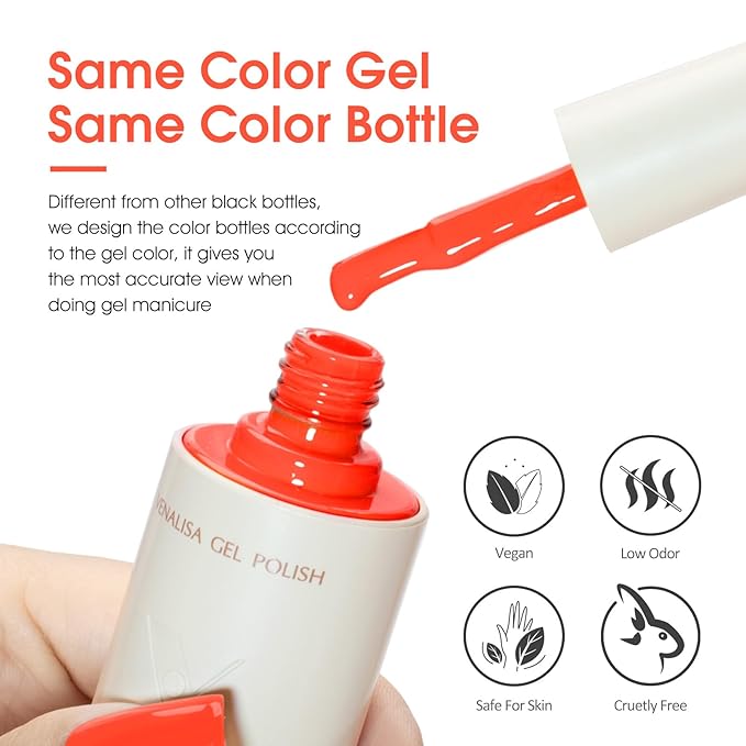 VENALISA Red Orange Gel Nail Polish, 1 Pcs Neon Orange Gel Polish Bright Color High Gloss Soak Off U V Nail Manicure Salon and DIY at Home Gifts for Women