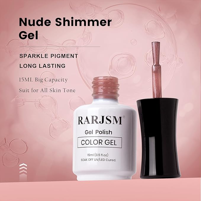 RARJSM Nude Dirty Pink Gel Nail Polish with Silver Pearl Glitter Finish Sheer Jelly Shimmer Gel Polish 15ml UV LED Soak Off Transparent Soft Color Home Salon French Manicure Varnish Curing Requires
