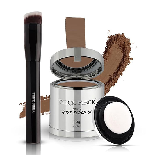 THICK FIBER Root Touch Up Powder with Brush – Covers Grey Roots, Thinning Hair & Bald Spots – Sweat & Water Resistant for Men & Women (Auburn, 0.35 Ounce (Pack of 1))