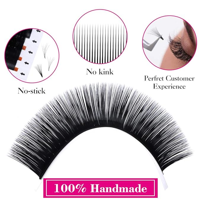 FADLASH Lash Extensions 0.03mm Mega Volume Eyelash Extensions D Curl 14mm Easy Fan Volume Lashes Self Fanning Eyelash Extensions (0.03-D, 14mm)