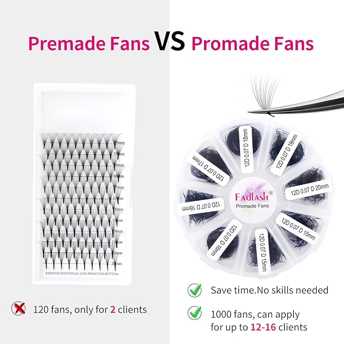 Eyelash Extension 1000pcs Mix Premade Fans Eyelash Extensions D Curl Promades Eyelash Volume Lash Extensions Loose Fans Pre Made Volume Lashes Pointed Base (12D-0.07D, 15-20mm)