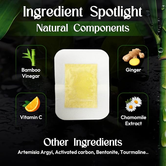 Foot Pads Patches for Deep Cleansing: Bamboo Wood Vinegar Ginger Feet Pads, 14 Packs
