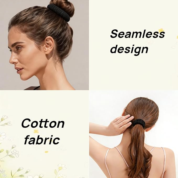 30 Large Sized Black Women Hair Ties,Elastic Headband that Won'T Damage Your Hair,Hair Ties Suitable for Thick Hair,Fashion Accessories,Seamless Cotton Hair Accessories(black)
