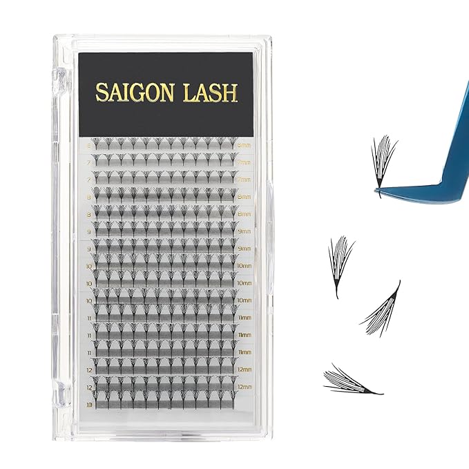SAIGON LASH Anime Lash Kits Promade Fans –3D & 12D Wispy Volume Lashes, CC Curl 0.07, Mixed Length 6–13mm, Loose Handmade Extensions for Lash Artists (Black-CC-0.05-6 - 13mm)