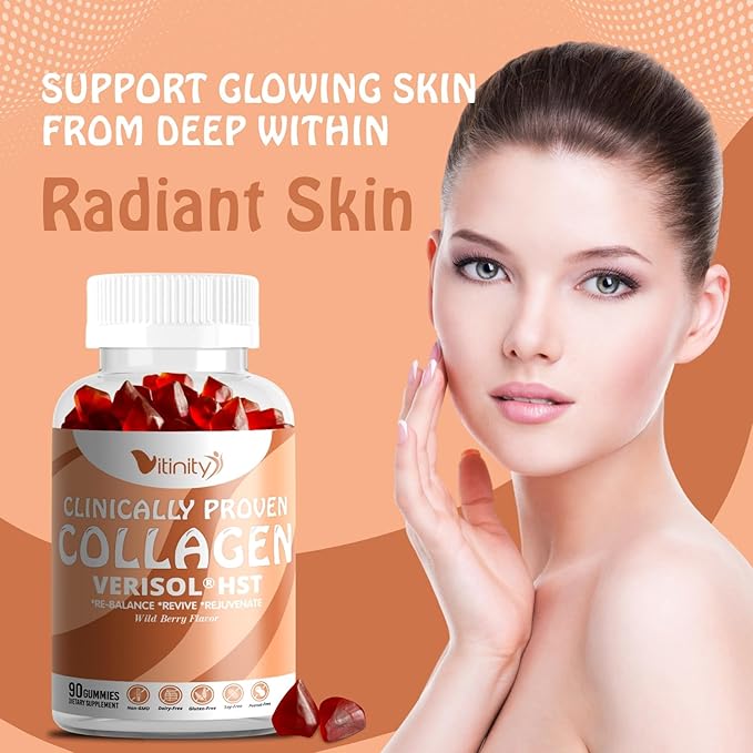 VITINITY VERISOL® HST+HA+VIT C Collagen Hard Chewy Gummies Clinically Proven Beauty.Firmer,Smoother Skin,Fewer Wrinkles,Reduced Cellulite.True Beauty from Within.The Look-Good Feel-Good -30 Day Supply