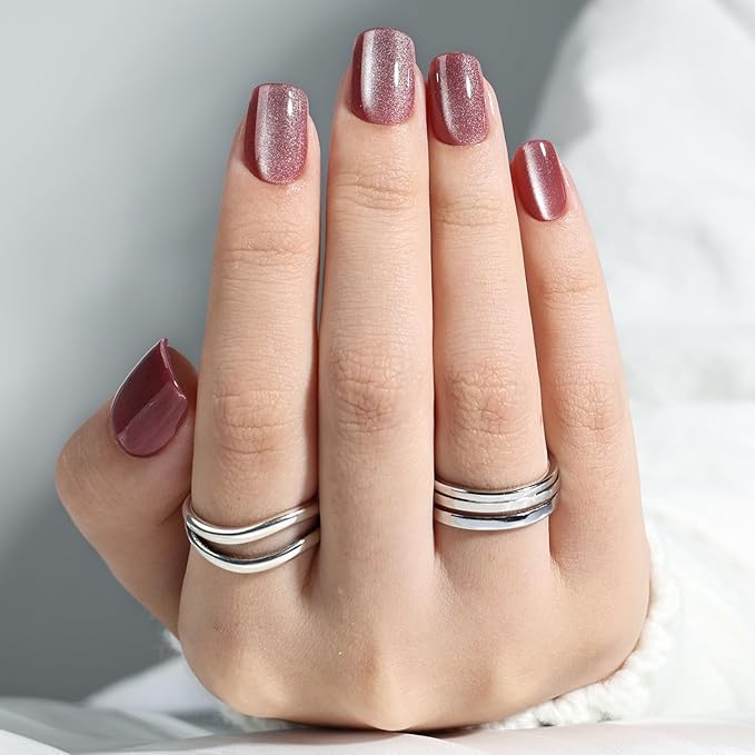 Leefrei Press On Nails - Short Square Press on Nails Rose Glazed Nails Press Ons for Women DIY Fake Nails Kit with Glue, Glossy Reusable Glue on Nails Short in 15 Sizes - 30pcs, Rosewood Glow