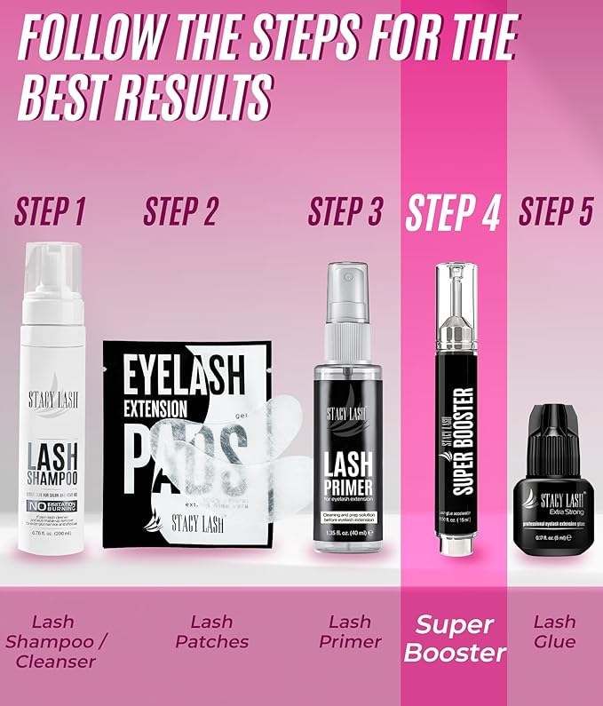 STACY LASH Super Booster for Eyelash Extensions / 0.50fl. oz. / 15ml / Eyelash Primer/Accelerated Lash Bond/Lash Extension Glue Activator/Professional Use/Lash Tech Supplies/for Low Humidity