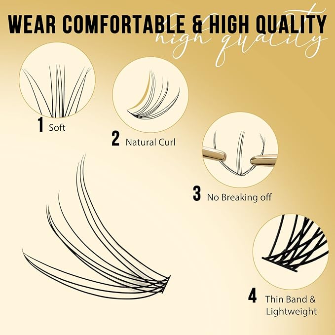 QUEWEL Lash Clusters 320Pcs Cluster Lashes 10D C Curl Lash Cluster Eyelash Extensions Mix12-18mm Individual Eyelashes Clusters Wispy Lash Clusters Thin Band Soft to Use at Home(10D C Mix12-18)