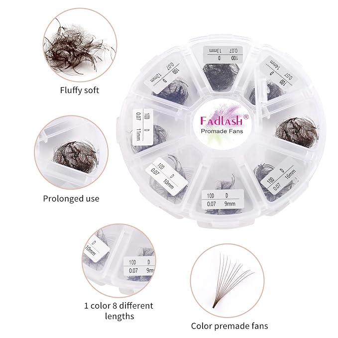 Colored Lash Extensions 10D 1000pcs Premade Fans Eyelash Extensions Brown Lash Fans Volume Mix (7D-16mm)