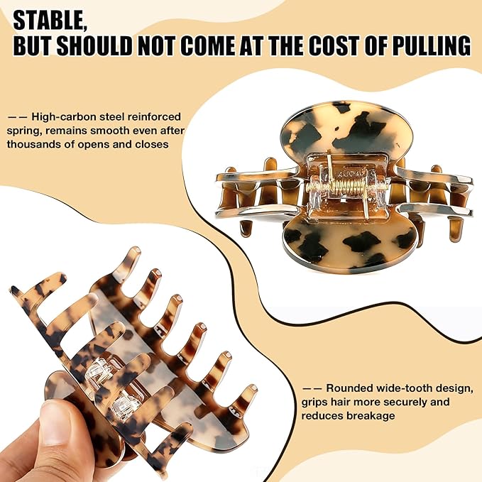 Big Hair Claw Clips for Thick Hair, Tortoise Shell Nonslip Large Hair Clips, Celluloid Butterfly Jaw Clips, Strong Hold for Women (Leopard Print)