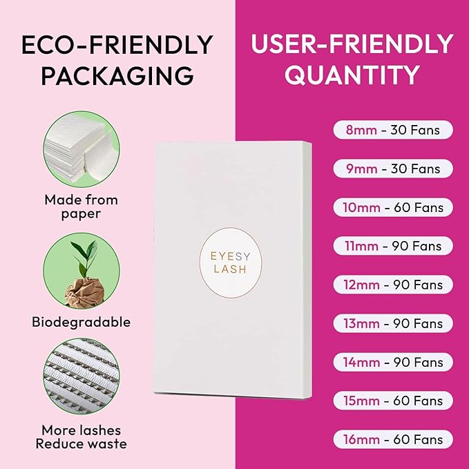 Eyesy Lash 600 Easy Promade Fans - 5D 0.07 Curl D Mixed Lengths 8-16mm - Ultra Speed 20 Lines Eyelash Trays Volume Premade Lash Fans Handmade Pre Made Eyelash Extensions Fluffy Soft Pointy Base