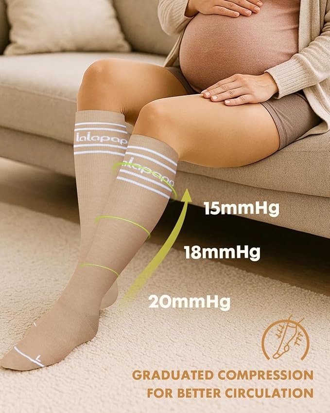 Lalapapa Thick Soft Cotton Compression Socks for Women Men 15-20mmHg Knee High Breathable Cotton Socks for All Day Comfort