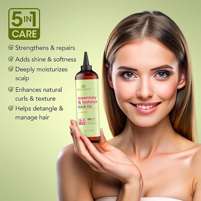 Botanic Hearth Hair Oil for Hair Growth & Hair Relaxer | Strengthening Dry, Frizzy, Damaged Hair & Scalp Treatment | Rosemary Batana Hair Oil – 6.7 Fl Oz (2 Pack)