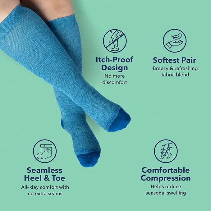 Wellow Wide Calf Compression Socks, Knee High Support, Fit for Men & Women, 18-25 mmHg, Made with Viscose from Bamboo