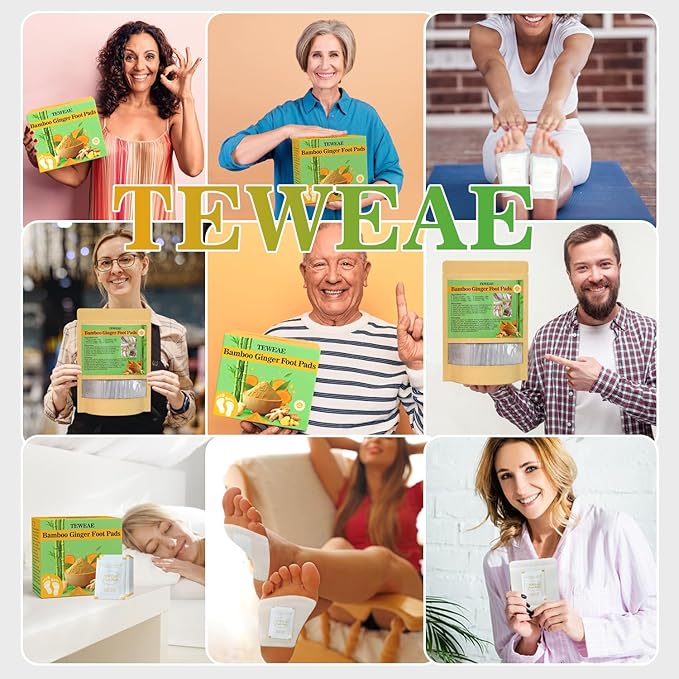 TEWEAE 32 Pads Foot Pads Natural Turmeric & Ginger, Wormwood, Bamboo Vinegar, Included 32Pads Goodnight Patches and 32 Adhesive Sheets