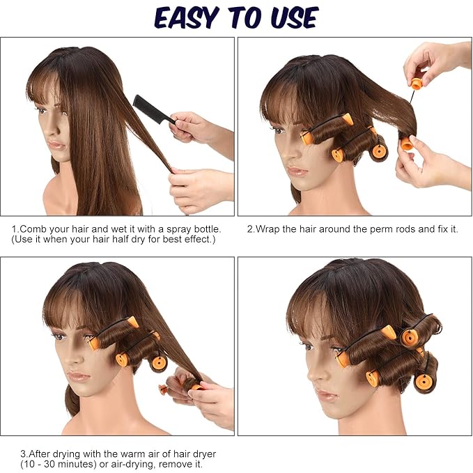 WILLBOND 60 Pcs Perm Rods for Long Hair Plastic Curl Rods Cold Wave Irons Curling Roller for Hair Styling Hairdressing Tools (0.87 Inch, Orange)