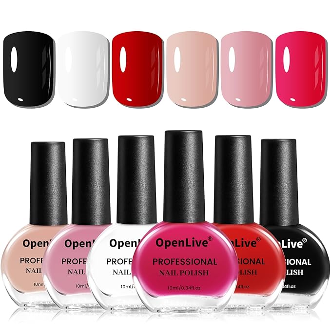 OpenLive 10ml Nude Pink Nail Polish Set 6 Colors Brown Red Purple All Seasons Neutral Color Quick Dry Nail Polish Set for Women Salon DIY Nail Art