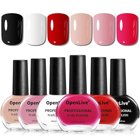 OpenLive 10ml Nude Pink Nail Polish Set 6 Colors Brown Red Purple All Seasons Neutral Color Quick Dry Nail Polish Set for Women Salon DIY Nail Art