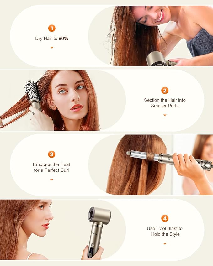 Tqcir 5-in-1 Professional Hair Dryer Brush, Powerful Multi-Styler with Auto-Wrap Curlers, Fast Drying Curling Straightening Volumizing Without Heat Damage, Storage Case Best Gift for Girl/Women
